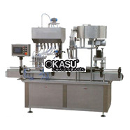 Máy chiết rót và siết nắp chai, hũ tự động