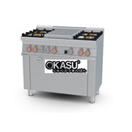 Bếp âu 4 họng dùng gas và lò nướng điện (cửa thép không gỉ) Lotus TPF4-610GEM