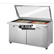 Bàn Sandwich/Salad cửa đặc Mega-Top có nắp kính phẳng TRUE TSSU-60-24M-B-ST-FGLID-HC~SPEC3