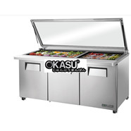 Bàn Sandwich/Salad cửa đặc Mega-Top có nắp kính phẳng TRUE TSSU-72-30M-B-ST-FGLID-HC