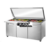 Bàn Sandwich/Salad cửa đặc Mega-Top có nắp kính phẳng TRUE TSSU-72-30M-B-ST-FGLID-HC~SPEC3