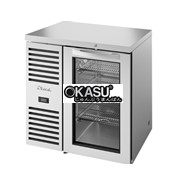 Bàn lạnh 1 vùng Reach-In với hệ thống làm lạnh bên trái. Bên ngoài bằng thép không gỉ và cửa xoay bằng kính TRUE TBR32-RISZ1-L-S-G-1