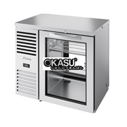 Bàn lạnh một vùng Pass-Thru với hệ thống làm lạnh bên trái. Bên ngoài bằng thép không gỉ và cửa xoay bằng kính TRUE TBR36-PTSZ1-L-S-G-G-1