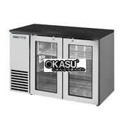 Bàn lạnh một vùng có cửa xoay bằng kính sâu 24 inch với mặt trên màu đen và bên ngoài bằng thép không gỉ TRUE TBB24-48-2G-Z1-BST-S-1