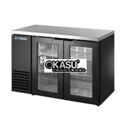 Bàn lạnh một vùng có cửa xoay bằng kính sâu 24 inch với mặt trên bằng thép không gỉ và bên ngoài màu đen TRUE TBB24-48-2G-Z1-SFT-B-1