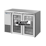 Bàn lạnh một vùng có cửa xoay bằng kính sâu 24 inch với mặt trên và bên ngoài bằng thép không gỉ TRUE TBB24-48-2G-Z1-SFT-S-1
