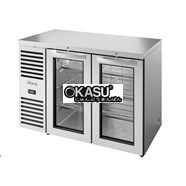 Bàn lạnh một vùng Reach-In với hệ thống làm lạnh bên trái. Bên ngoài bằng thép không gỉ và cửa xoay bằng kính TRUE TBR48-RISZ1-L-S-GG-1