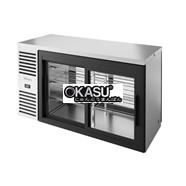 Bàn lạnh một vùng Pass-Thru có hệ thống làm lạnh bên trái. Bên ngoài bằng thép không gỉ và cửa trượt bằng kính TRUE TBR60-PTSZ1-L-S-11-11-1