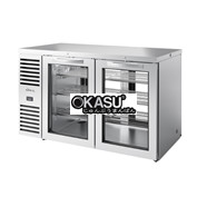 Bàn lạnh một vùng Pass-Thru với hệ thống làm lạnh bên trái. Bên ngoài bằng thép không gỉ và cửa xoay bằng kính TRUE TBR60-PTSZ1-L-S-GG-GG-1