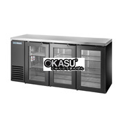 Bàn lạnh một vùng có cửa xoay bằng kính sâu 24 inch với mặt trên bằng thép không gỉ và bên ngoài màu đen TRUE TBB24-72-3G-Z1-SFT-B-1