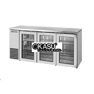 Bàn lạnh một vùng có cửa xoay bằng kính sâu 24 inch với mặt trên bằng thép không gỉ và bên ngoài bằng thép không gỉ TRUE TBB24-72-3G-Z1-SFT-S-1