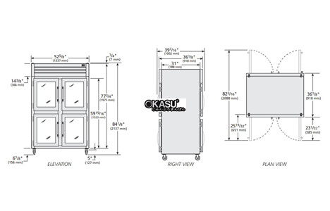 tu lanh cua xoay nua truoc bang kinh/nua sau bang kinh pass-thru true sta2rpt-4hg-4hg-hc hinh 2