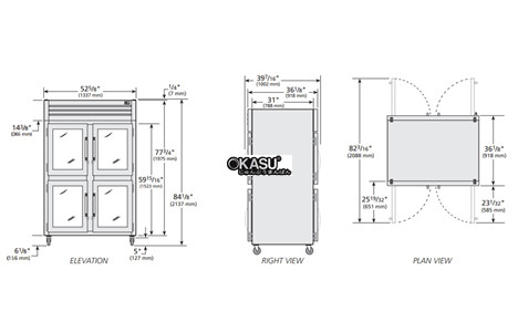 tu lanh cua xoay nua truoc bang kinh/nua sau bang kinh pass-thru true stg2rpt-4hg-4hg-hc hinh 2