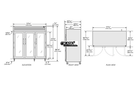 tu lanh cua xoay bang kinh reach-in co den led doc true stg3rvld-3g-hc hinh 2