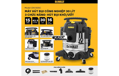 may hut bui cong nghiep 3 chuc nang dewalt dxv30sc – 30l – 15kpa hinh 3