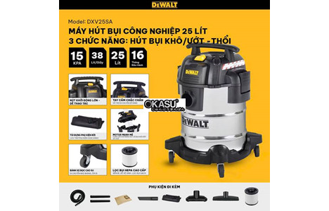 may hut bui cong nghiep 3 chuc nang 25l dewalt dxv25sa – 25l – 15kpa hinh 2