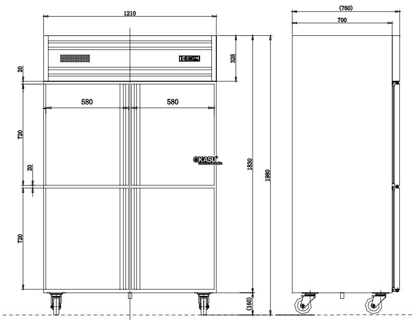 tu mat 4 canh inox kolner kc1.0l4 (lam lanh truc tiep) hinh 0