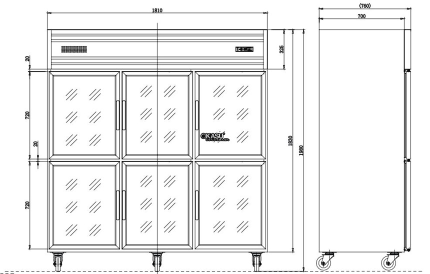 tu mat 6 canh kinh kolner kg1.6l6 (lam lanh truc tiep) hinh 0