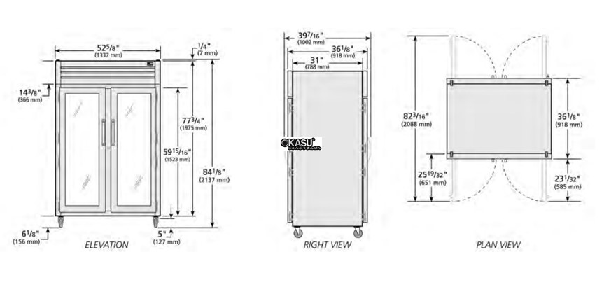 tu lanh cua xoay mat truoc bang kinh/mat sau bang kinh pass-thru true sta2rpt-2g-2g-hc hinh 0