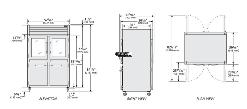 tu lanh cua xoay nua truoc/cua kinh phia sau ket hop pass-thru true sta2rpt-2hg/2hs-2g-hc hinh 0