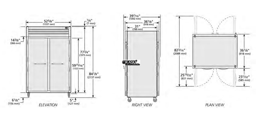 tu lanh cua xoay phia truoc/sau bang kinh pass-thru true sta2rpt-2s-2g-hc hinh 0