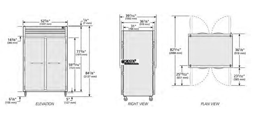 tu lanh cua xoay phia truoc/sau dang ran pass-thru true sta2rpt-2s-2s-hc hinh 0