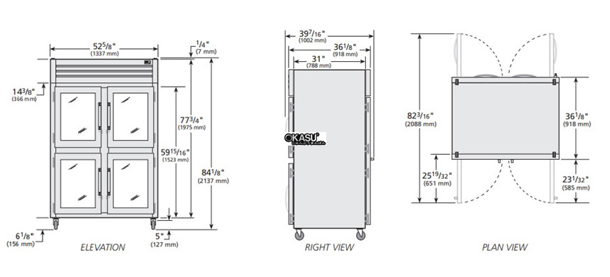 tu lanh cua xoay nua truoc/cua xoay sau bang kinh pass-thru true sta2rpt-4hg-2s-hc hinh 0