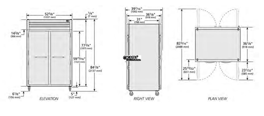 tu lanh cua xoay phia truoc/sau bang kinh pass-thru true stg2rpt-2s-2g-hc hinh 0