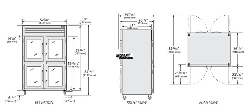 tu lanh cua xoay nua truoc/cua xoay sau bang kinh pass-thru true stg2rpt-4hg-2s-hc hinh 0