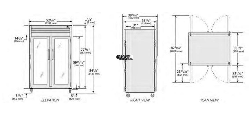 tu lanh cua xoay mat truoc bang kinh/mat sau bang kinh pass-thru true str2rpt-2g-2g-hc hinh 0