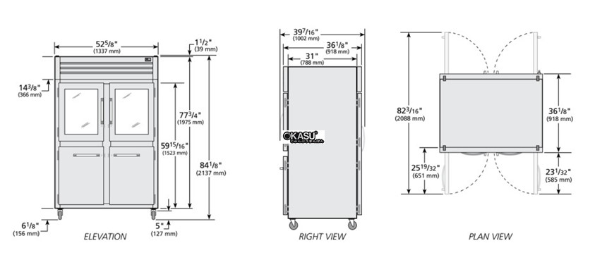 tu lanh cua xoay ket hop nua truoc/kinh sau pass-thru true str2rpt-2hg/2hs-2g-hc hinh 0