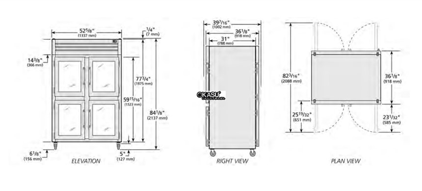 tu lanh cua xoay nua truoc/sau bang kinh pass-thru true str2rpt-4hg-2g-hc hinh 0