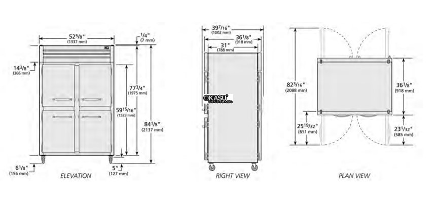 tu lanh cua xoay nua truoc chac chan/sau bang kinh pass-thru true str2rpt-4hs-2g-hc hinh 0