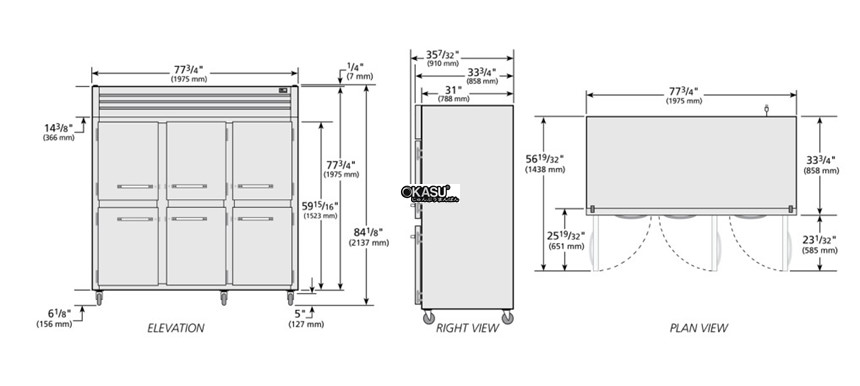 tu lanh cua xoay nua dac reach-in true stg3r-6hs-hc hinh 0