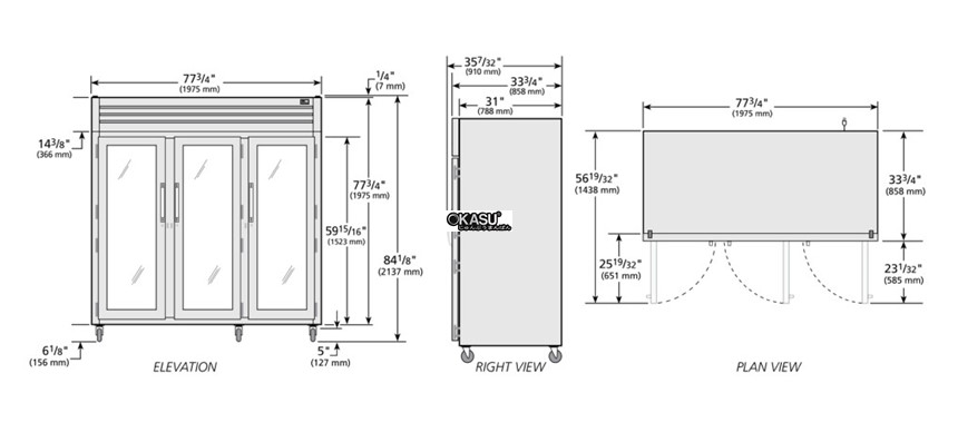 tu lanh cua xoay bang kinh reach-in co den led doc true stg3rvld-3g-hc hinh 0