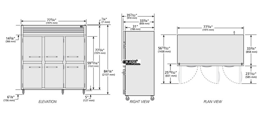 tu dong cua xoay dac reach-in true sta3f-6hs-hc hinh 0