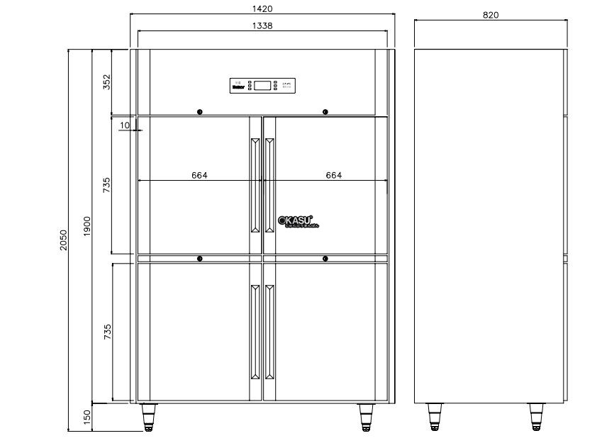 tu mat 4 canh inox kolner k2n-ec (lam lanh quat gio) hinh 1