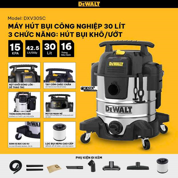 may hut bui cong nghiep 3 chuc nang dewalt dxv30sc – 30l – 15kpa hinh 1