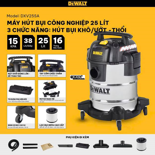 may hut bui cong nghiep 3 chuc nang 25l dewalt dxv25sa – 25l – 15kpa hinh 0