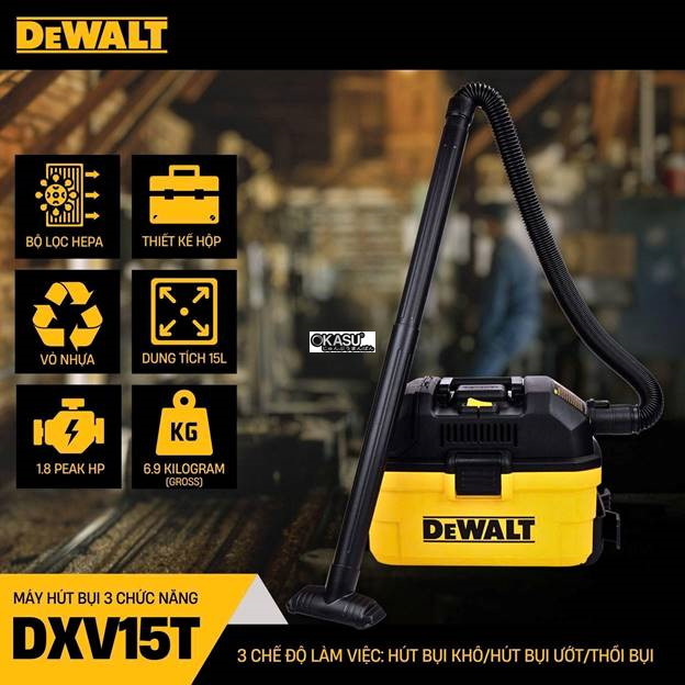 may hut bui 3 chuc nang 15l dewalt dxv15t (1.8 peak hp) hinh 0