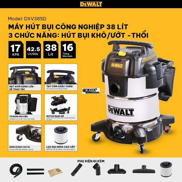 may hut bui cong nghiep 3 chuc nang 38l dewalt dxv38sd – 38 lit – 17kpa hinh 0