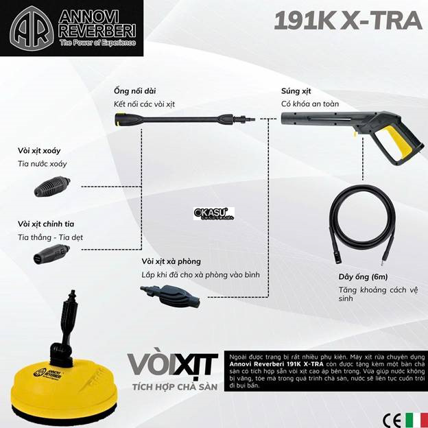 may xit rua chuyen dung annovi reverberi 191k x-tra – motor tu, ap luc cao 140bar, 2000w hinh 2