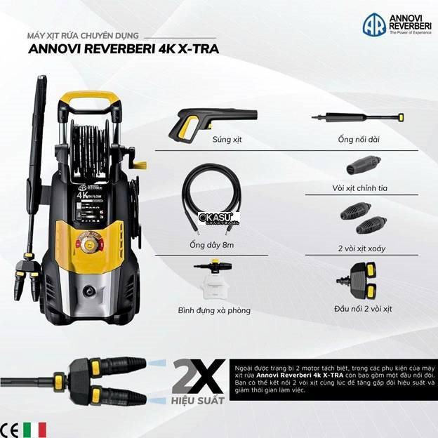 may xit rua chuyen dung annovi reverberi 4k twin flow – motor kep, ap luc cao 150bar, 2500w hinh 1