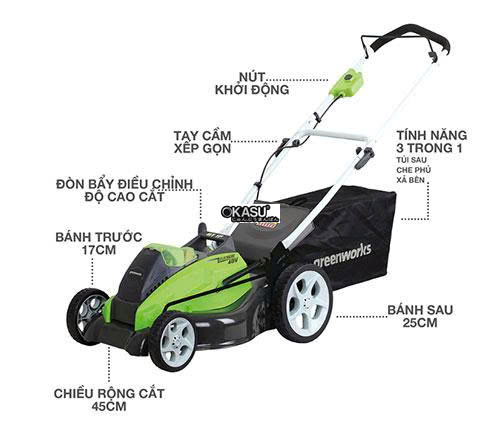 may cat co day tay pin 40v 45cm greenwork g40lm45 (than may) hinh 1