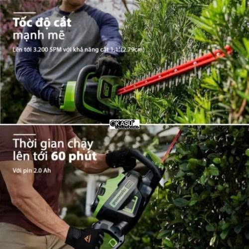 may cat tia hang rao dung pin greenworks htc402 hinh 1