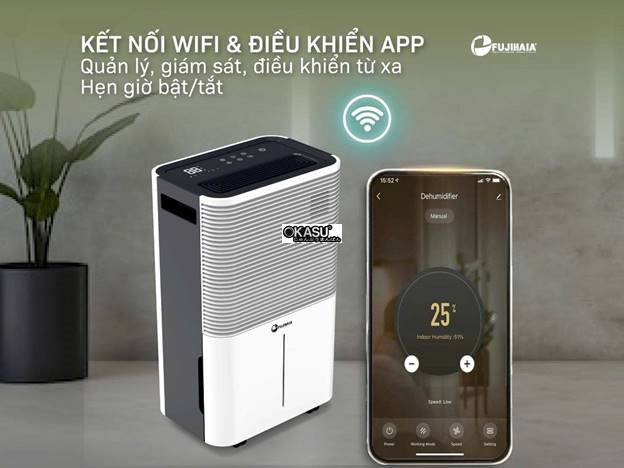 may hut am fujihaia dh25w cong suat 25 lit/ngay, co ket noi wifi hinh 4